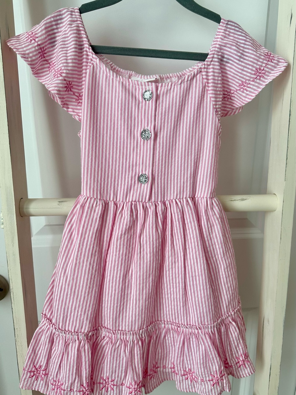 Little Lass Pink and White Striped Flutter Sleeve Sundress {Size 4T}